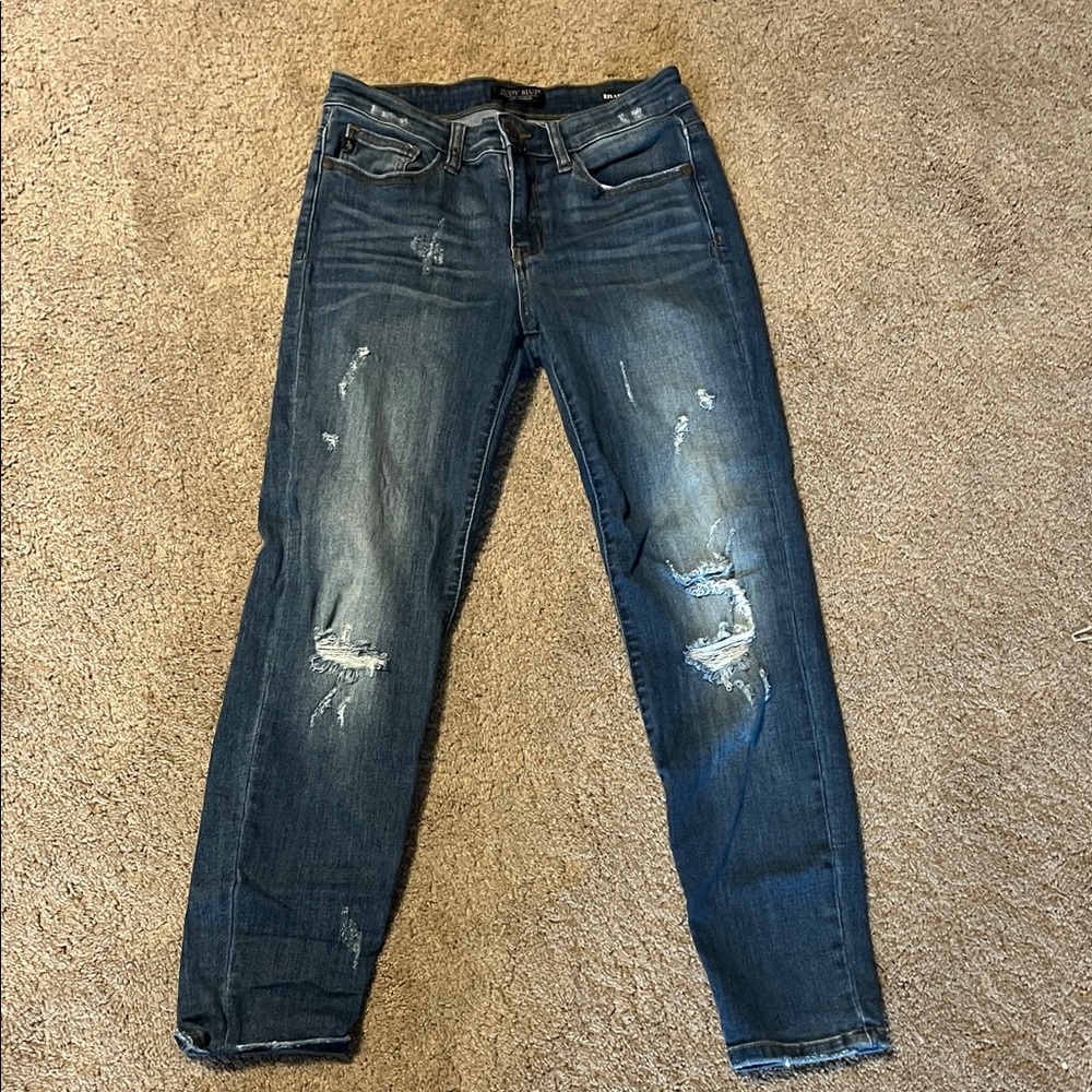 Judy Blue Dark Blue Distressed Skinny Jeans